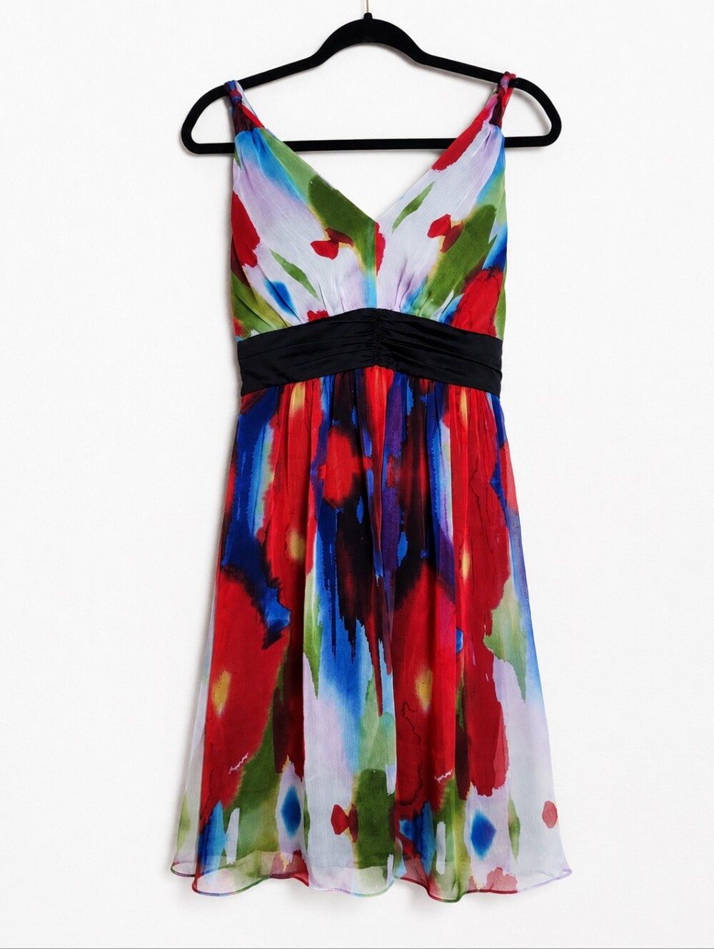 The Limited Watercolor Chiffon Fit & Flare Dress Size 4 Black Waist